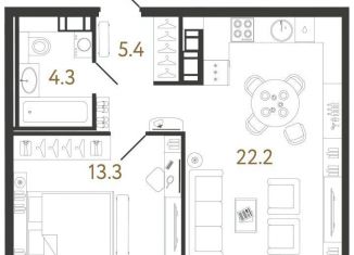 Продаю однокомнатную квартиру, 45.2 м2, Санкт-Петербург, метро Обводный канал