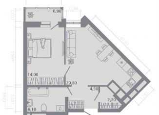 Продам 1-комнатную квартиру, 48.5 м2, Казань, Советский район