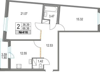 Продаю 2-комнатную квартиру, 66.4 м2, Санкт-Петербург, Коломяжский проспект, 13к3, муниципальный округ Комендантский Аэродром