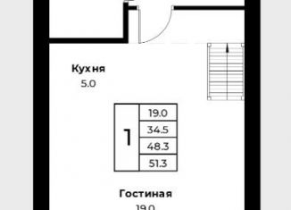 Однокомнатная квартира на продажу, 51.3 м2, посёлок Пригородный, Новая улица, 24