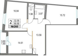 Продажа 2-ком. квартиры, 66.7 м2, Санкт-Петербург, Коломяжский проспект, 13к3, метро Чёрная речка