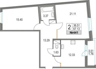 Продажа 2-ком. квартиры, 67.1 м2, Санкт-Петербург, Коломяжский проспект, 13к3, муниципальный округ Комендантский Аэродром