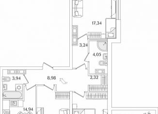 Продаю 3-ком. квартиру, 94.7 м2, Санкт-Петербург, Октябрьская набережная, 116, муниципальный округ Народный