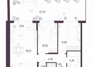 Продажа 2-ком. квартиры, 85.5 м2, Рязань