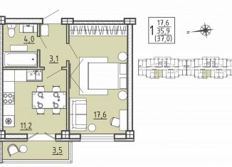 Продам 1-ком. квартиру, 37 м2, Воронеж, Левобережный район, Цимлянская улица, 10Г