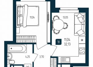 Продажа 1-ком. квартиры, 32.1 м2, Тюмень, Ленинский округ