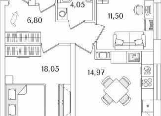 Продажа двухкомнатной квартиры, 59.1 м2, Санкт-Петербург, Невский район, Октябрьская набережная, 116