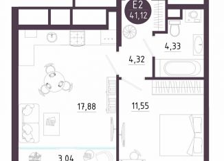 Продажа однокомнатной квартиры, 41.1 м2, Рязань