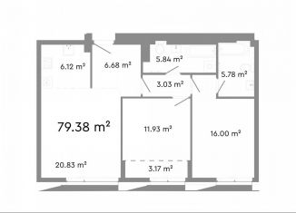 Продам 3-ком. квартиру, 79.4 м2, Челябинская область