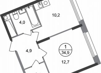 Продам 1-комнатную квартиру, 34.9 м2, Москва, деревня Рассказовка, 2