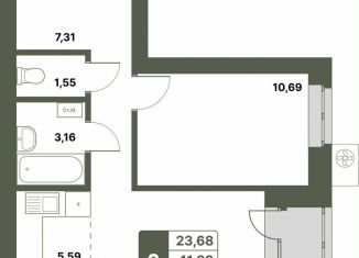 2-ком. квартира на продажу, 42.6 м2, село Миловка