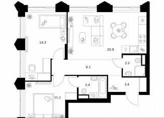 2-ком. квартира на продажу, 61.7 м2, Москва, метро Аминьевская