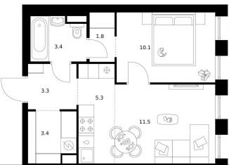 Продается 1-комнатная квартира, 38.8 м2, Москва, район Москворечье-Сабурово, жилой комплекс Москворечье, 1.3