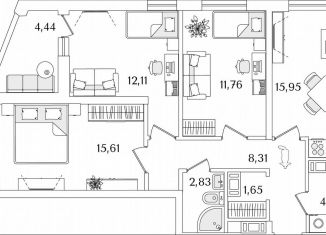 Продается 3-комнатная квартира, 74.5 м2, Санкт-Петербург, Октябрьская набережная, 116, муниципальный округ Народный