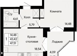 Продаю 1-ком. квартиру, 47.5 м2, Ростов-на-Дону, Октябрьский район