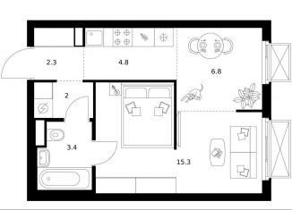 Продаю 1-комнатную квартиру, 34.6 м2, Москва, станция Локомотив