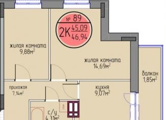 2-ком. квартира на продажу, 45.1 м2, Пермь, улица Худанина