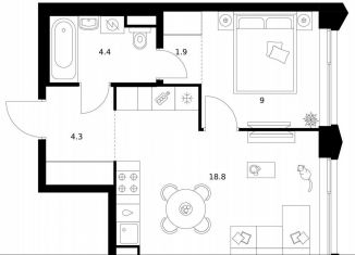 Продажа 1-ком. квартиры, 38.4 м2, Москва, метро Аминьевская