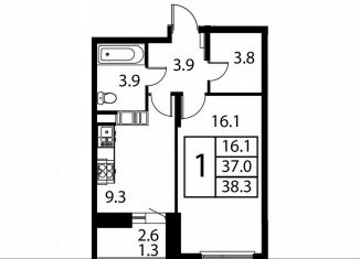 Продается 1-ком. квартира, 38.3 м2, Домодедово