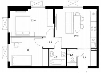 Продажа 2-ком. квартиры, 49.7 м2, Московская область