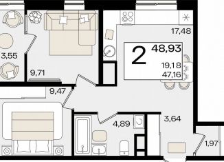 Продажа 2-ком. квартиры, 48.9 м2, Краснодар, микрорайон ХБК