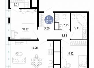 Продам 2-ком. квартиру, 55.7 м2, Рязань