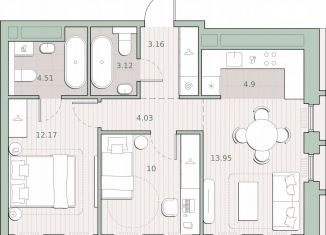 Продаю 2-ком. квартиру, 55.8 м2, Москва, метро Молодёжная