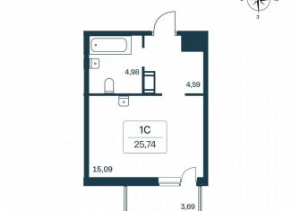 Продам квартиру студию, 25.6 м2, городской посёлок Янино-1, Цветной бульвар, 9к1