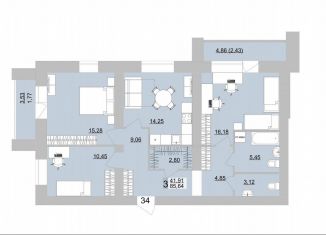 Продажа трехкомнатной квартиры, 85.6 м2, Берёзовский