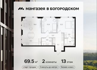 Продам двухкомнатную квартиру, 69.5 м2, Москва, ВАО