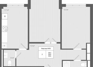 Продаю 2-комнатную квартиру, 59.6 м2, деревня Яковлево