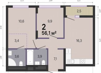 Продам 2-комнатную квартиру, 56.1 м2, Екатеринбург, Трамвайный переулок, 16, метро Динамо