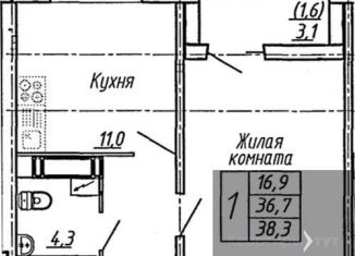 1-ком. квартира на продажу, 38.3 м2, Воронеж, улица Пескова, 6, Центральный район