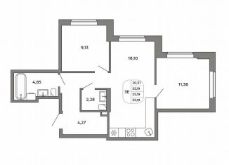 Продам трехкомнатную квартиру, 55.2 м2, Екатеринбург, Орджоникидзевский район