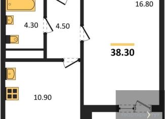 Однокомнатная квартира на продажу, 38.3 м2, Воронеж, улица Пескова, 6, Центральный район