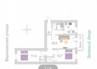 Продается 3-ком. квартира, 56.7 м2, Санкт-Петербург, Варшавская улица, 58, метро Московская