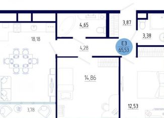 Продается 2-комнатная квартира, 65.5 м2, село Дядьково