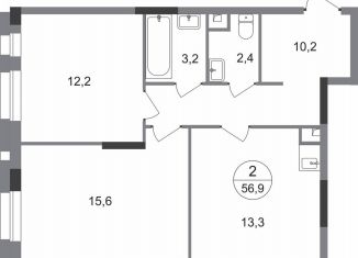 Продаю 2-комнатную квартиру, 56.9 м2, Москва