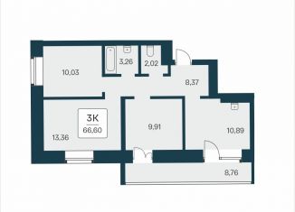 Продам трехкомнатную квартиру, 66.6 м2, Новосибирская область