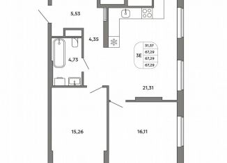 Продаю трехкомнатную квартиру, 67.3 м2, Екатеринбург