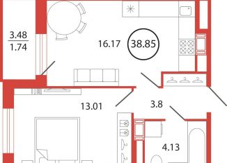 Однокомнатная квартира на продажу, 38.9 м2, поселок Бугры, ЖК Энфилд, аллея Ньютона, 2
