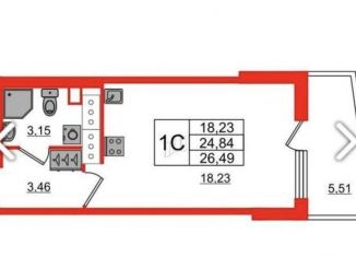 Квартира на продажу студия, 24.8 м2, Санкт-Петербург, муниципальный округ Коломяги