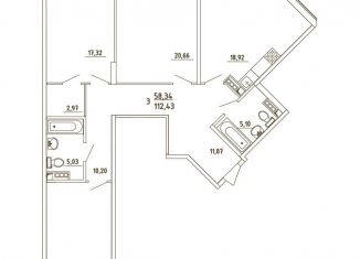 Продам трехкомнатную квартиру, 112.4 м2, деревня Бородки, Парковая улица, 1