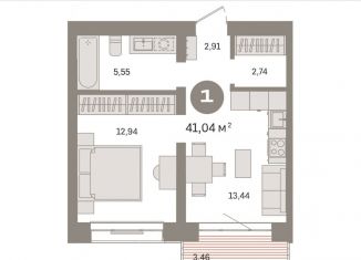 Продается 1-комнатная квартира, 41 м2, Тюмень, ЖК Речной Порт, Профсоюзная улица, 6к1