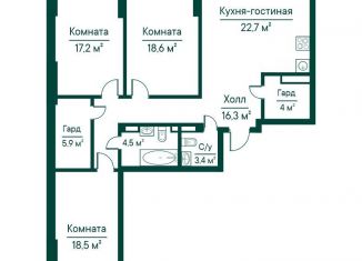 Трехкомнатная квартира на продажу, 114.2 м2, Самара, метро Российская