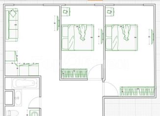 Продам двухкомнатную квартиру, 57 м2, деревня Сапроново, ЖК Видный Берег 2, улица Западный квартал, 5к1