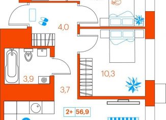 2-ком. квартира на продажу, 56.9 м2, Тюменская область, улица Ветеранов Труда, 36