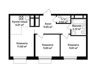 3-комнатная квартира на продажу, 52.4 м2, Москва, ЖК Вестердам, Аминьевское шоссе, 4Дк2
