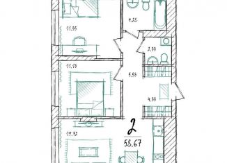 2-комнатная квартира на продажу, 58.7 м2, Тюменская область