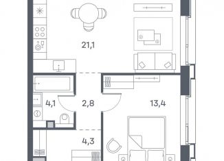 Продам 1-комнатную квартиру, 45.7 м2, Москва, метро Печатники
